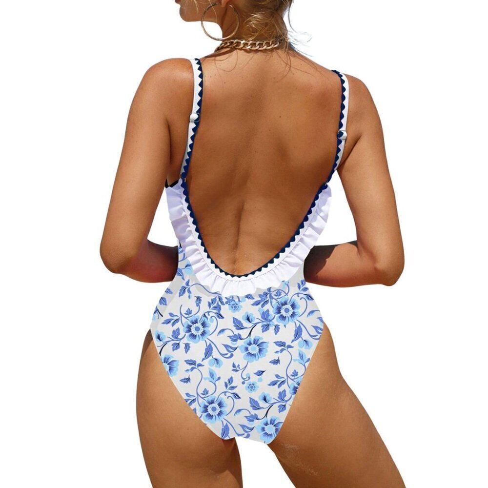 Verdusa One Piece Swimsuit Cut Out Ruffled Open Back Spaghetti Strap Swim Medium